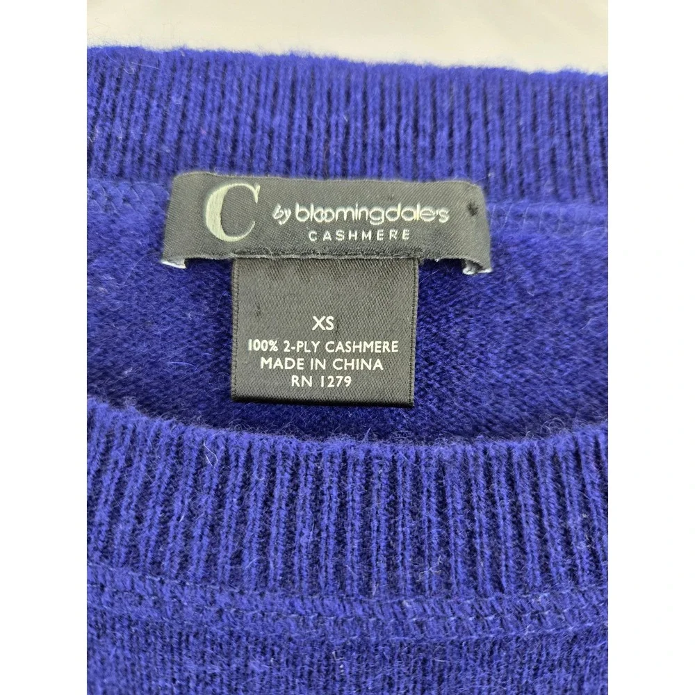 C by Bloomingdales Cashmere Sweater‎ Womens XS Blue Gray Striped Crew Neck 2-Ply